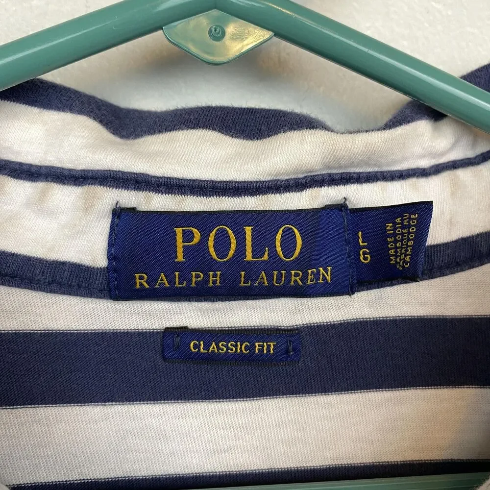 Polo Ralph Lauren Shirt Mens Large Blue White Striped Classic‎ Fit Pocket Pony